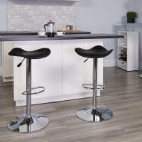 Flash Furniture Contemporary Black Vinyl Adjustable Height Bar Stool with Chrome Base CH-TC3-1002-BK-GG